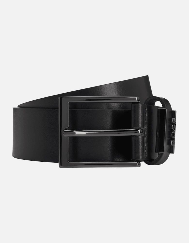 Cole Logo Buckle Black Leather Belt