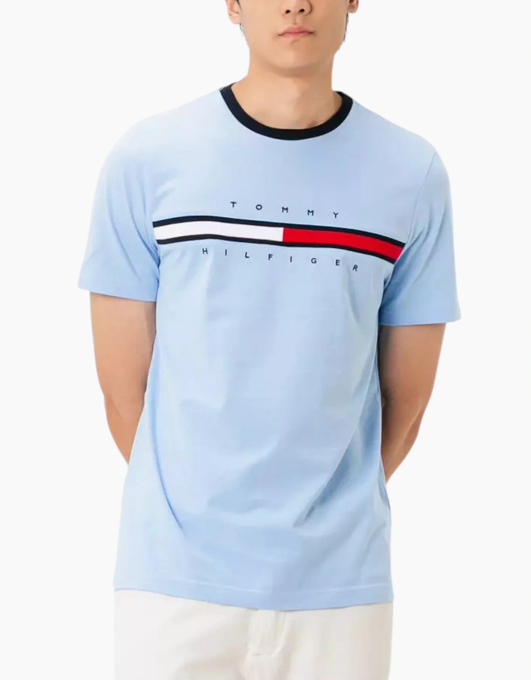 Tommy Hilfiger Men's Blue T Shirts Crew Neck Signature Stripe Summer Cotton Tino Tee  38 M