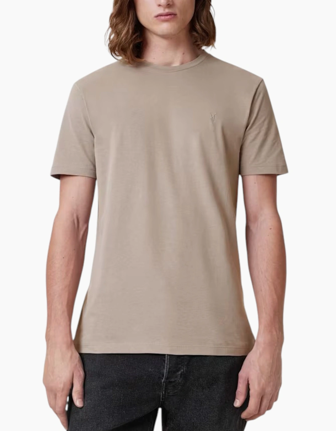 Allsaints Men's Tan All Saints T Shirts Tonic Crew Neck Short Sleeve Rumskull Plain Casual Tops - Size: 44