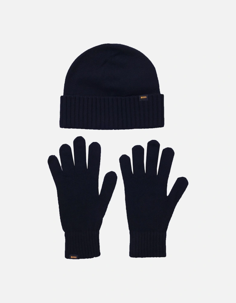 Boss Orange Kalipso Knitted Hat and Gloves Set Dark Blue