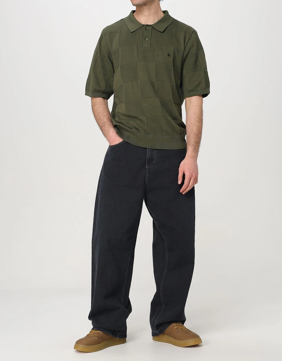 Knitted Polo Shirt Checkered Pattern