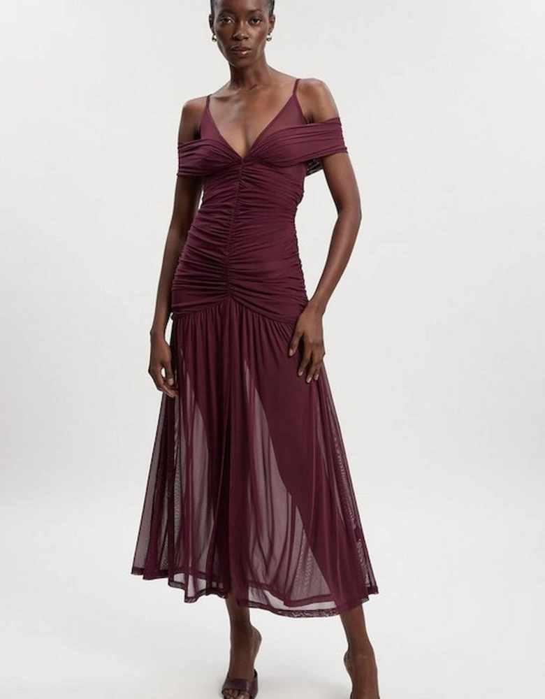 Mesh Plunge Strappy Detail Maxi Dress