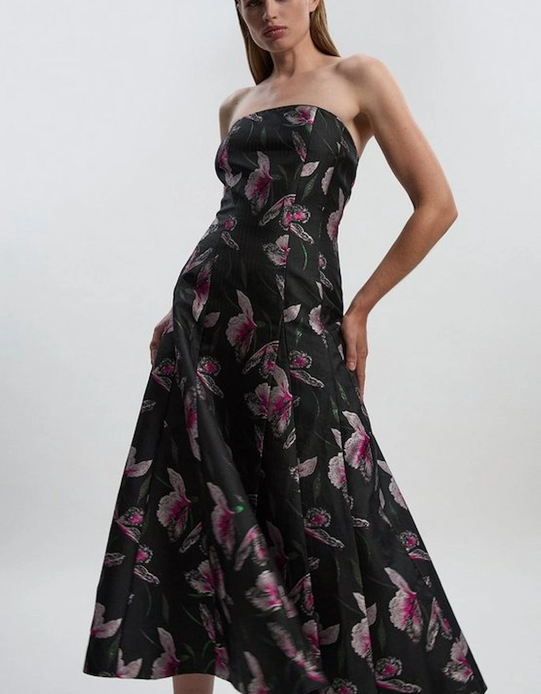 Jacquard Bandeau Full Skirted Midi Dress, 4 of 3