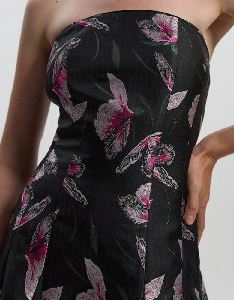 Jacquard Bandeau Full Skirted Midi Dress