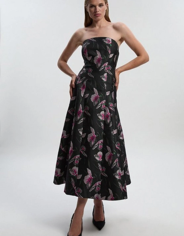 Jacquard Bandeau Full Skirted Midi Dress