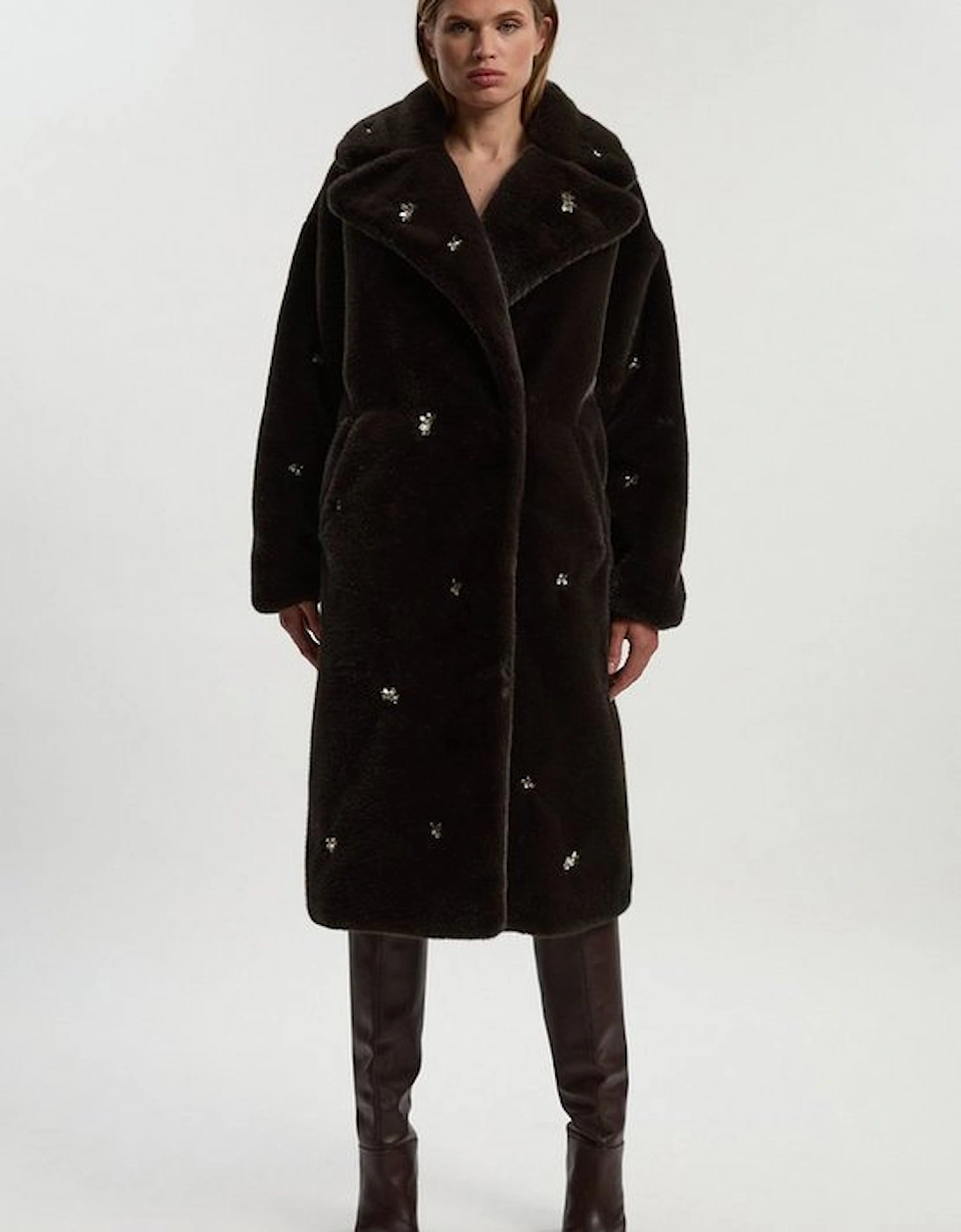 Crystal Embellished Faux Fur Long Coat, 2 of 1