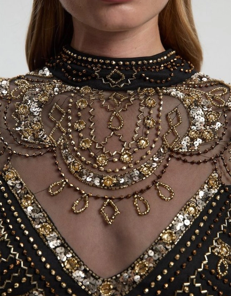 Premium Beaded Embellished Woven Midaxi Cape Dress