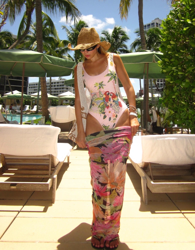 Maya Scoop Back Tropical Swimsuit Pink