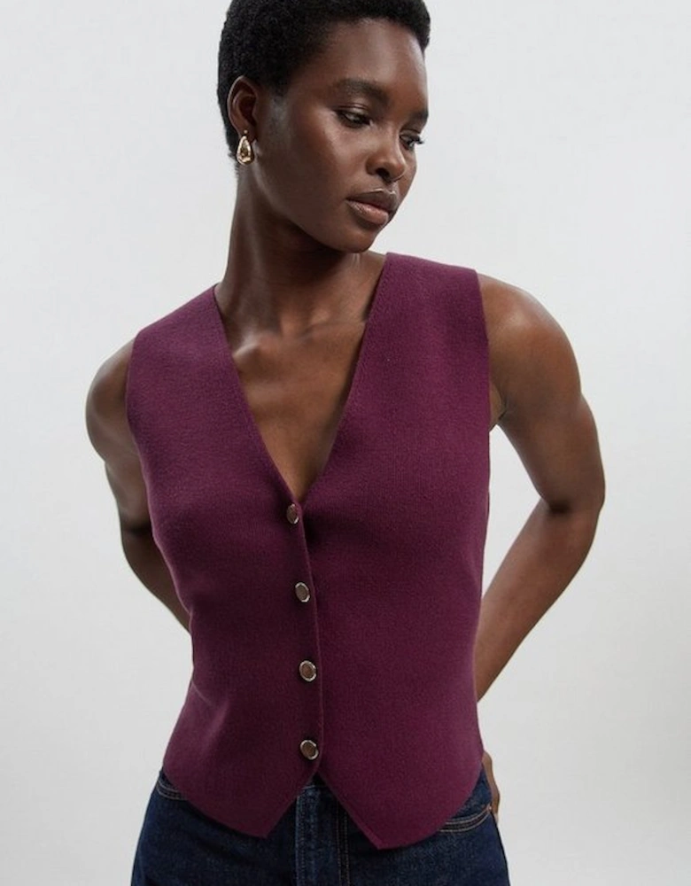 Compact Knit Wool Look V-Neck Vest Top