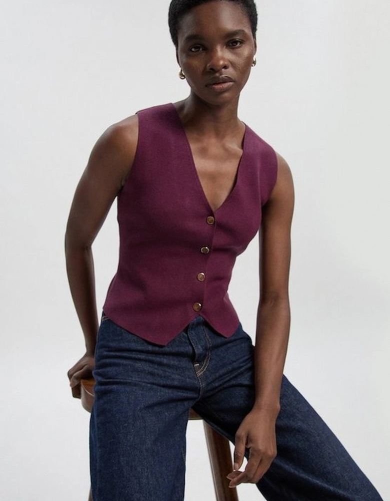 Compact Knit Wool Look V-Neck Vest Top