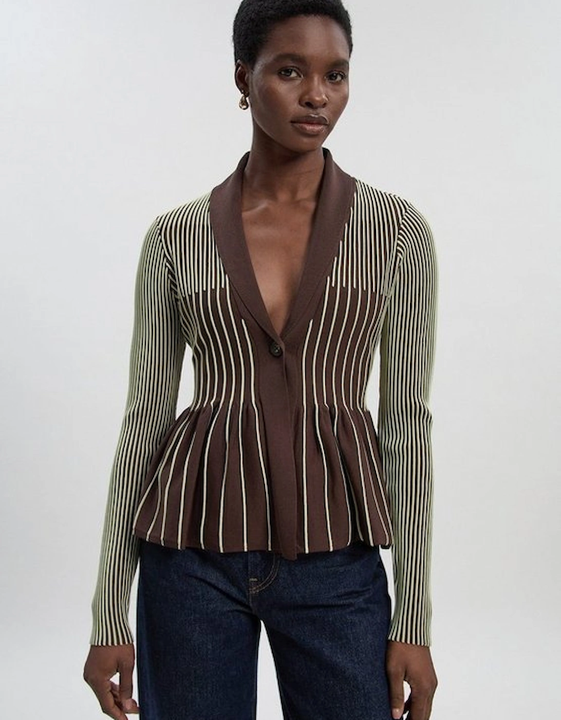 Contrast Stripe Peplum Knitted Jacket, 4 of 3