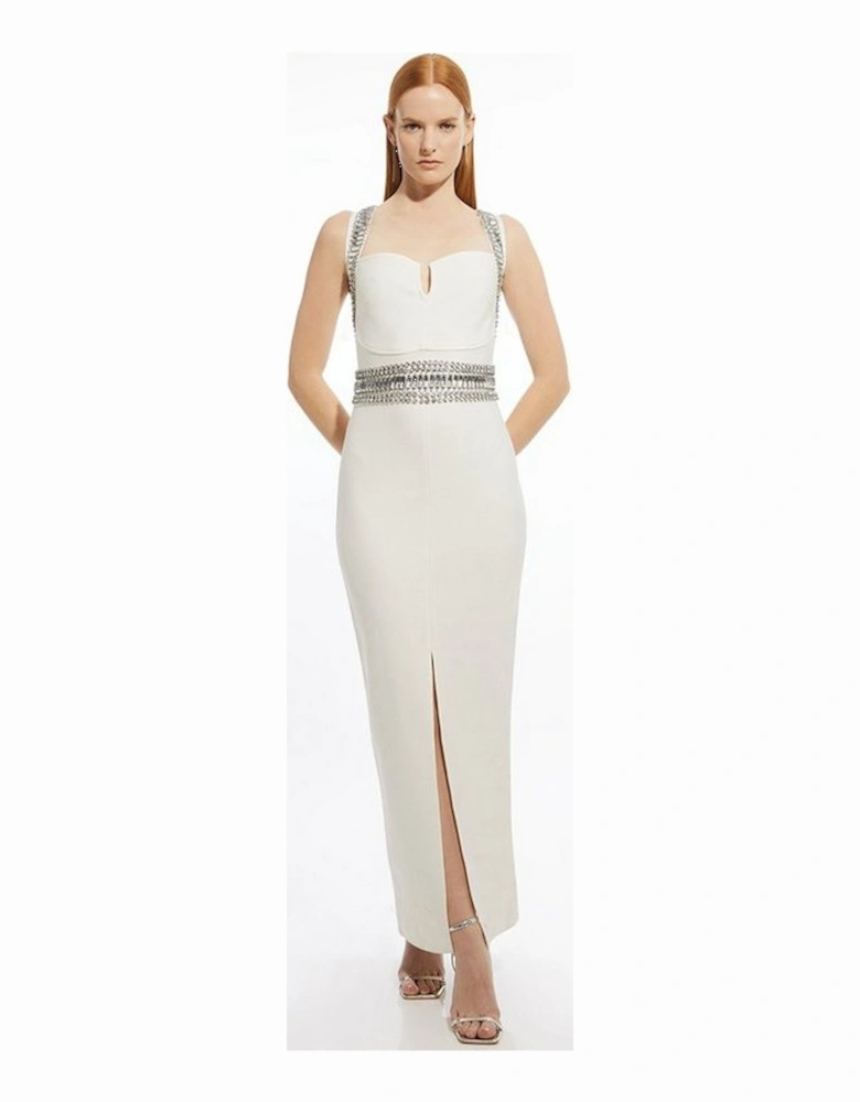 Petite Bandage Figure Form Knit Embellished Maxi Dress
