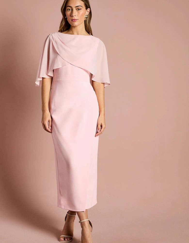 Chiffon Cape Pencil Dress