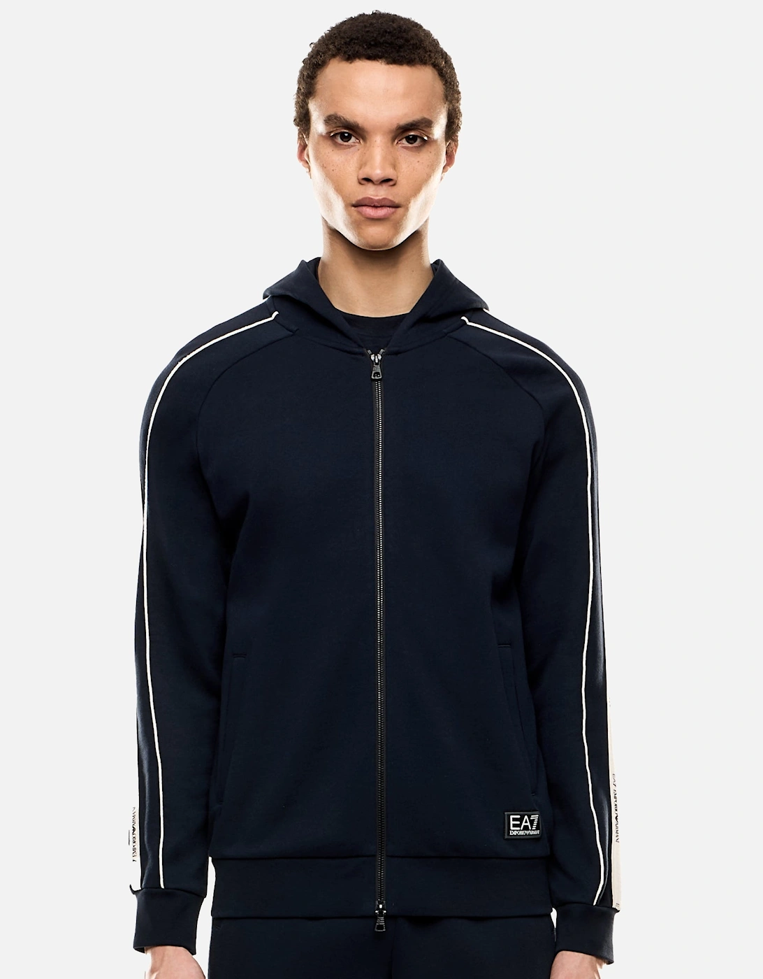 Emporio Armani Logo Series Tape Zip Hoodie Navy