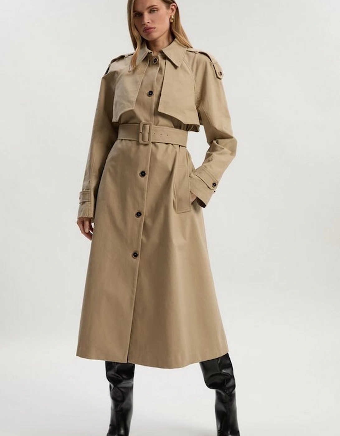 Petite Pleated Black Trench Coat, 2 of 1