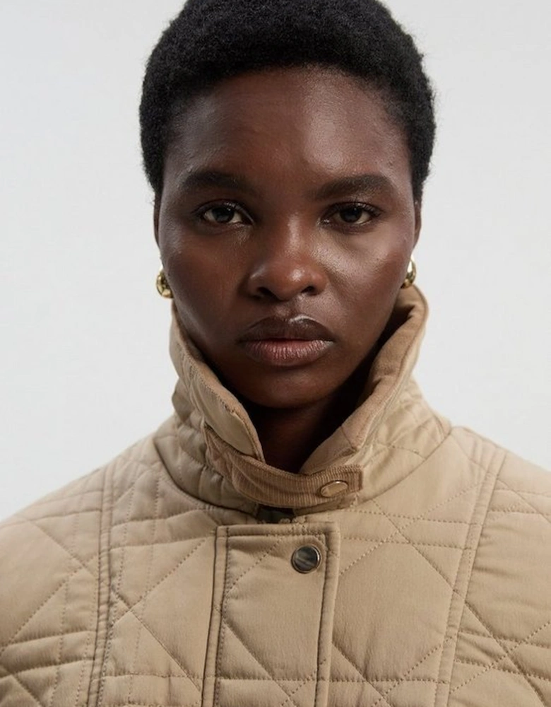 Quilted Padded Cord Mix Short Coat