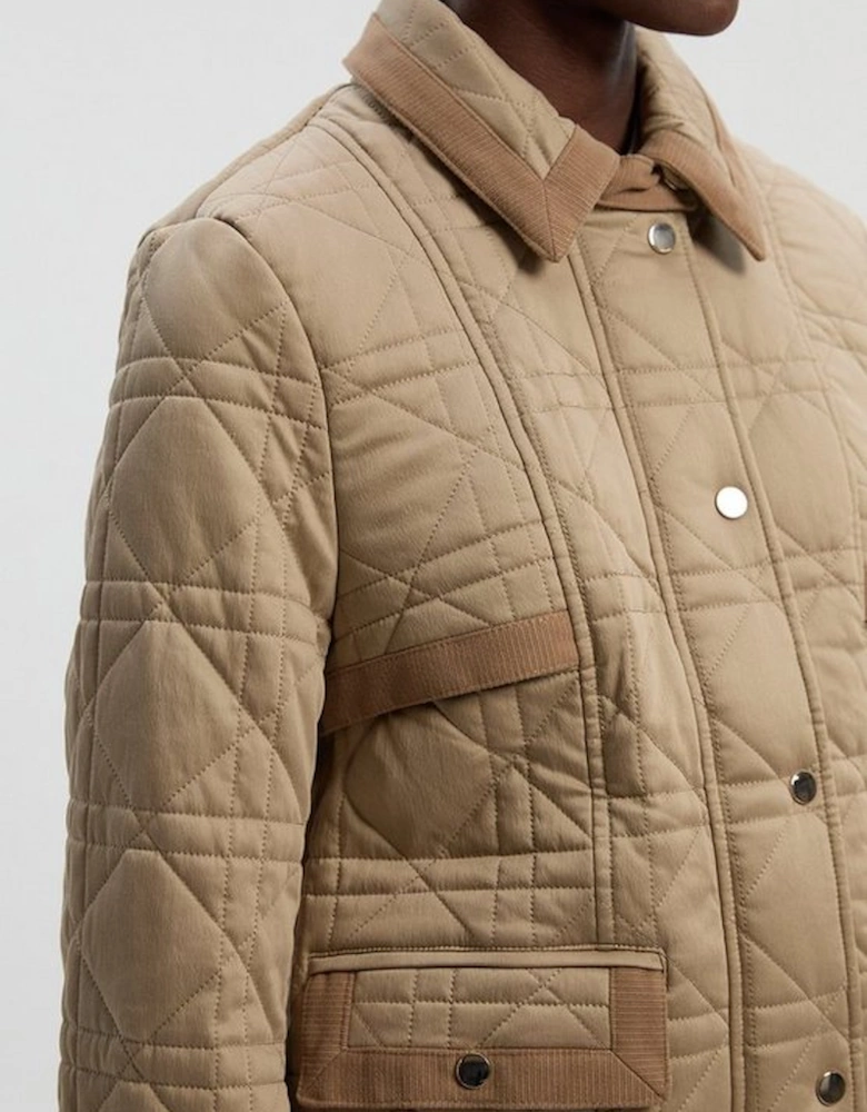 Quilted Padded Cord Mix Short Coat
