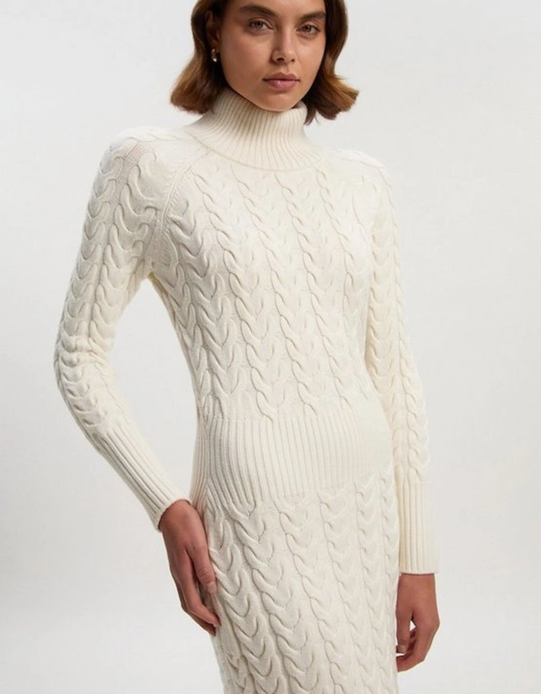Petite Cable Knit Funnel Neck Maxi Dress