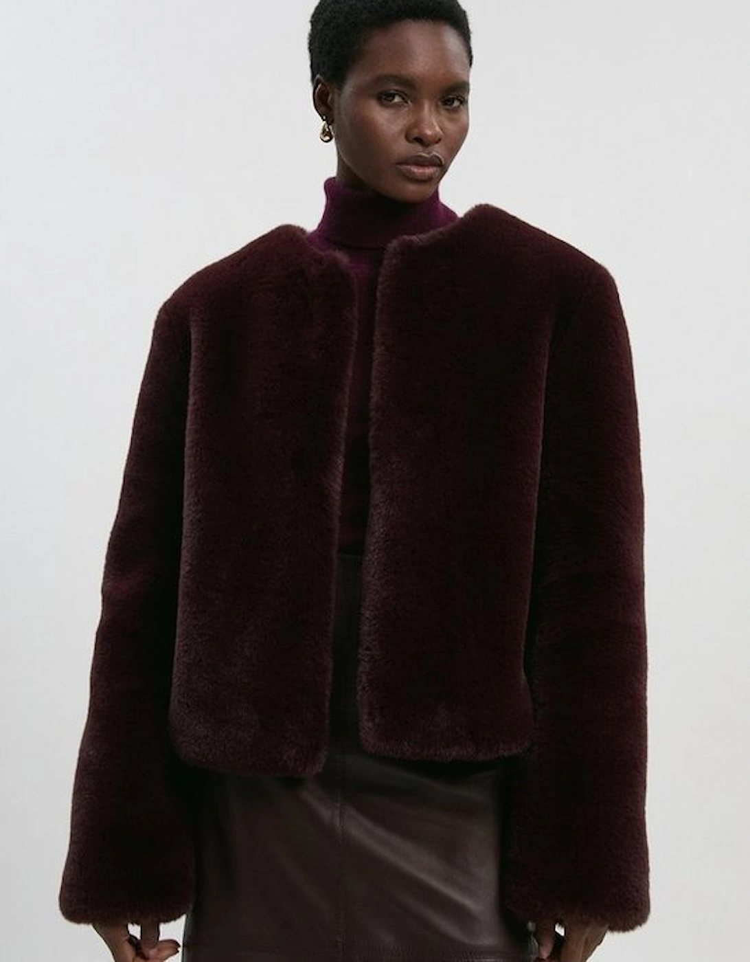 Collarless Faux Fur Jacket, 4 of 3