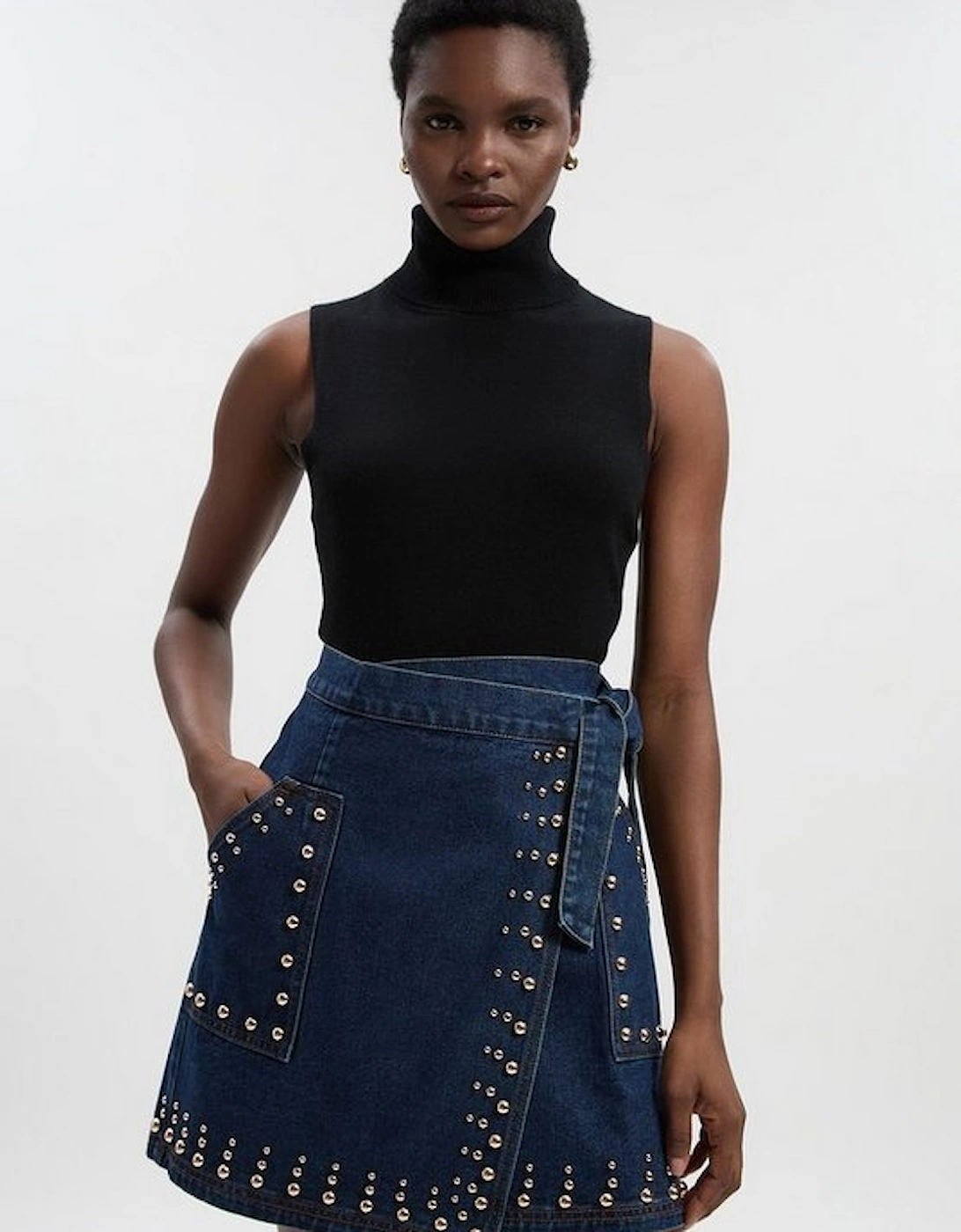 Denim Studded Wrap Mini Skirt, 4 of 3