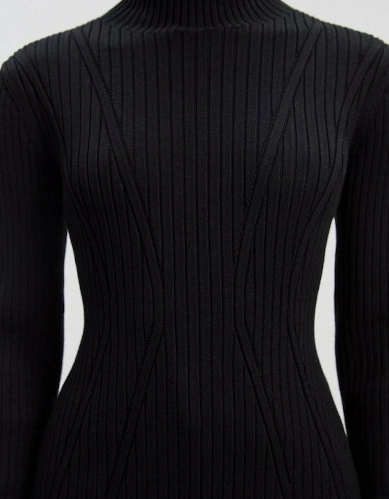 Rib High Neck Longline Knitted Top