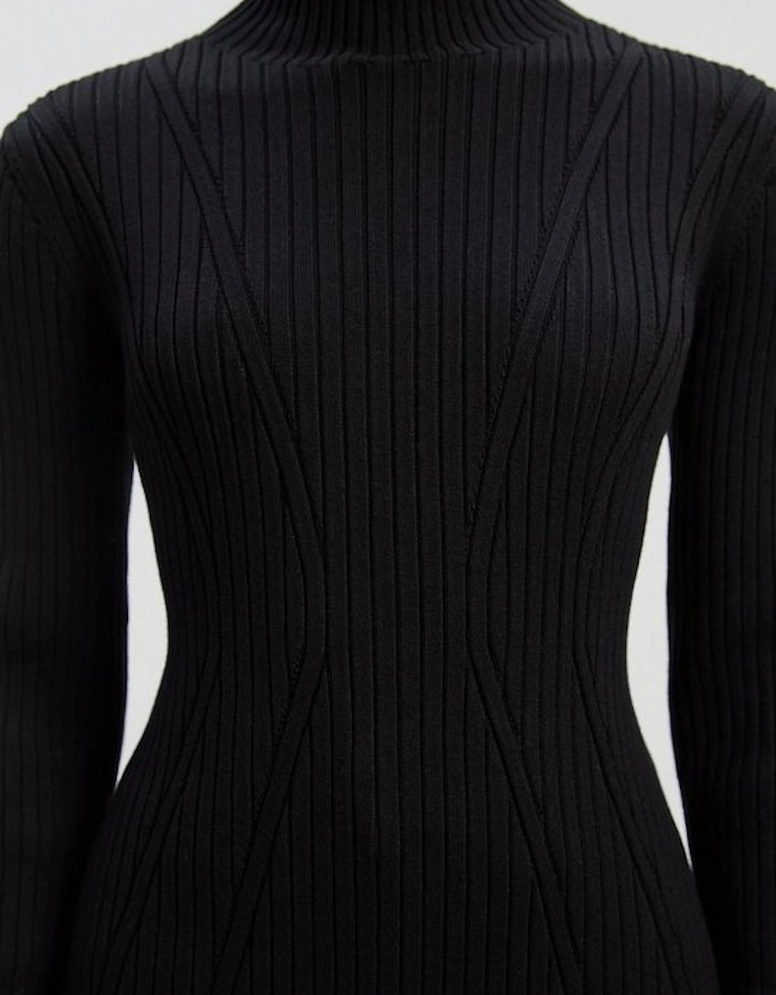 Rib High Neck Longline Knitted Top