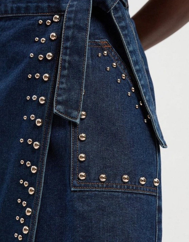 Denim Studded Wrap Mini Skirt