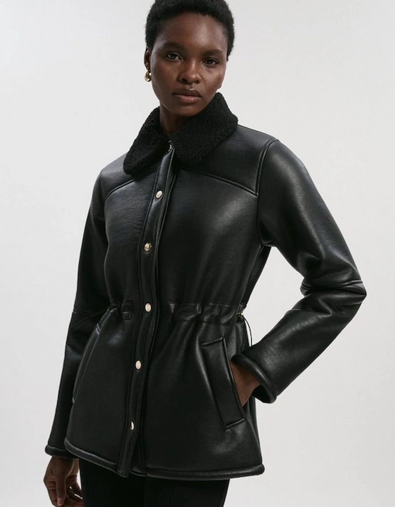Faux Fur Collar Waisted Coat