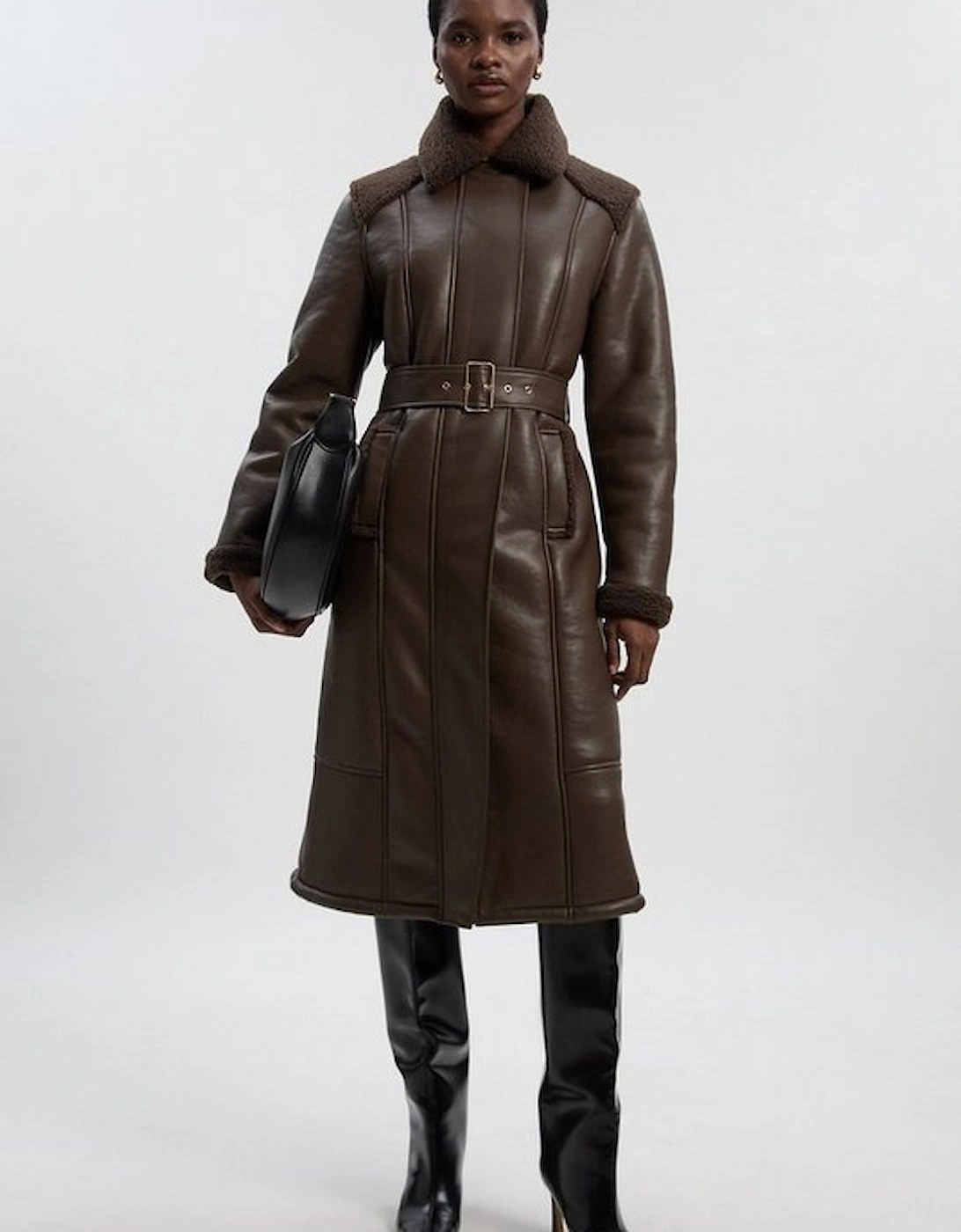 Petite Faux Fur Aviator Longline Coat, 2 of 1