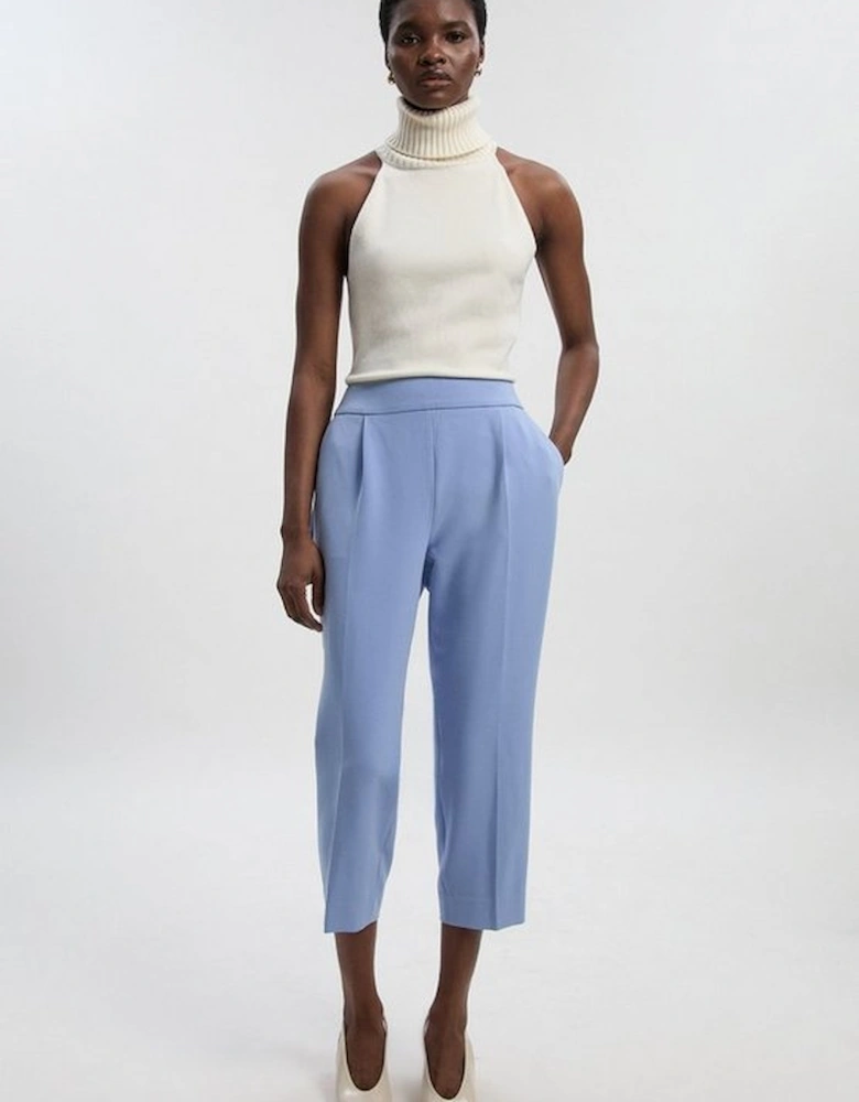 Petite Compact Stretch Essential Tailored High Waist Slim Leg Trouser