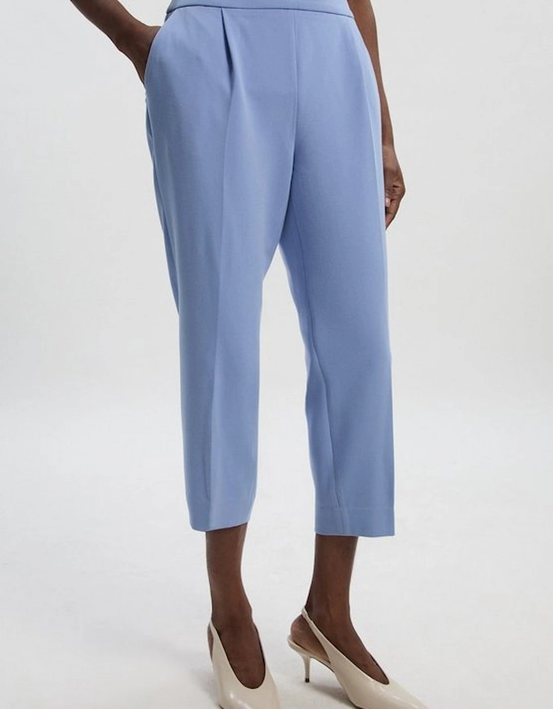 Petite Compact Stretch Essential Tailored High Waist Slim Leg Trouser