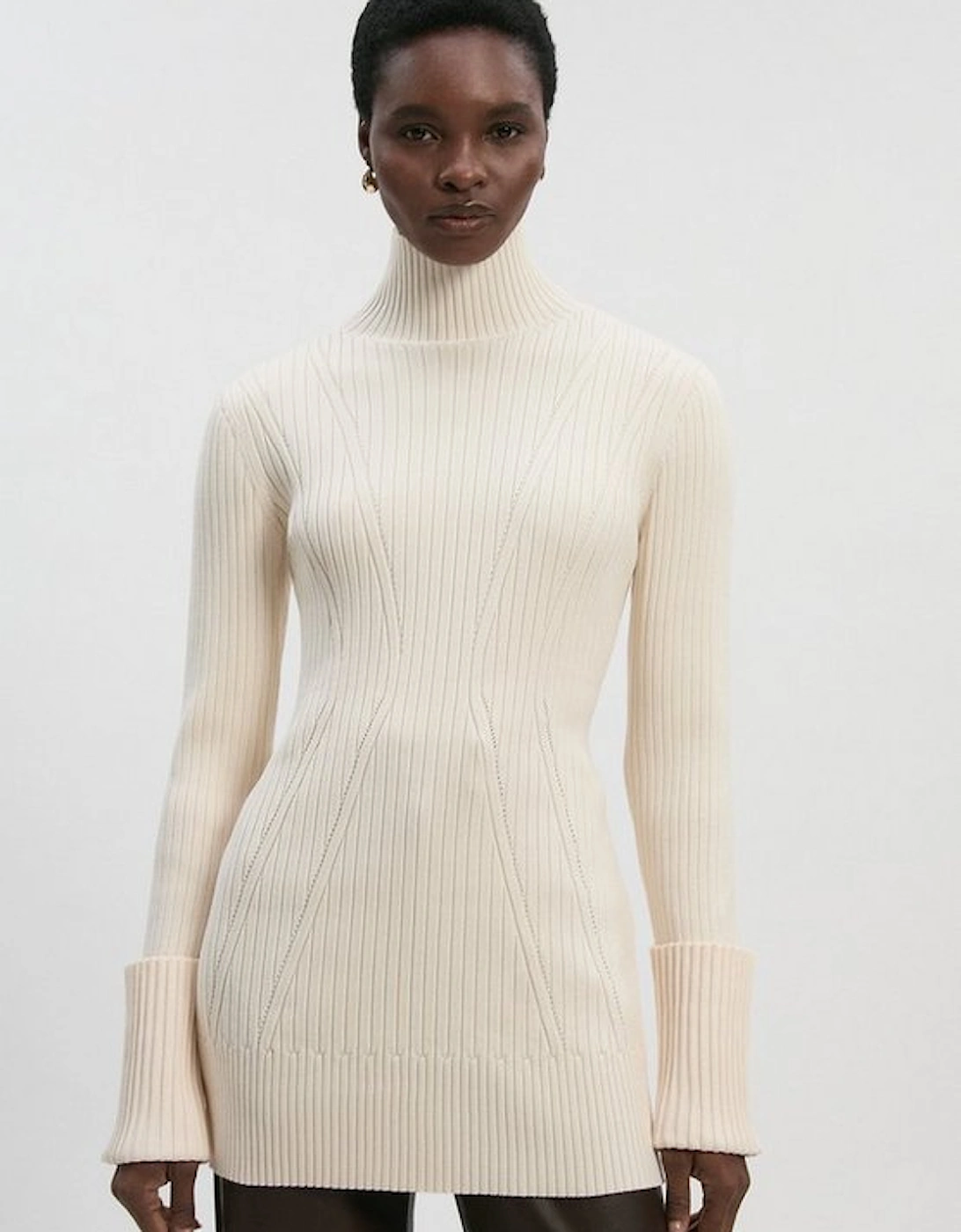Rib High Neck Longline Knitted Top, 4 of 3