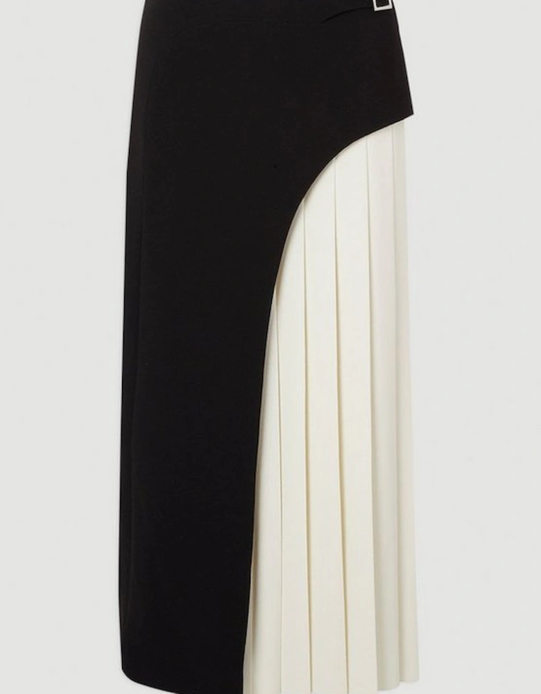Tailored Buckle Detail Pleated Midi Skirt