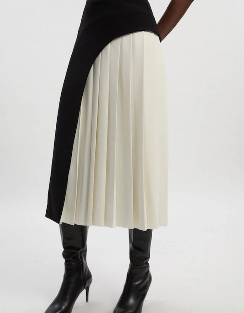 Tailored Buckle Detail Pleated Midi Skirt