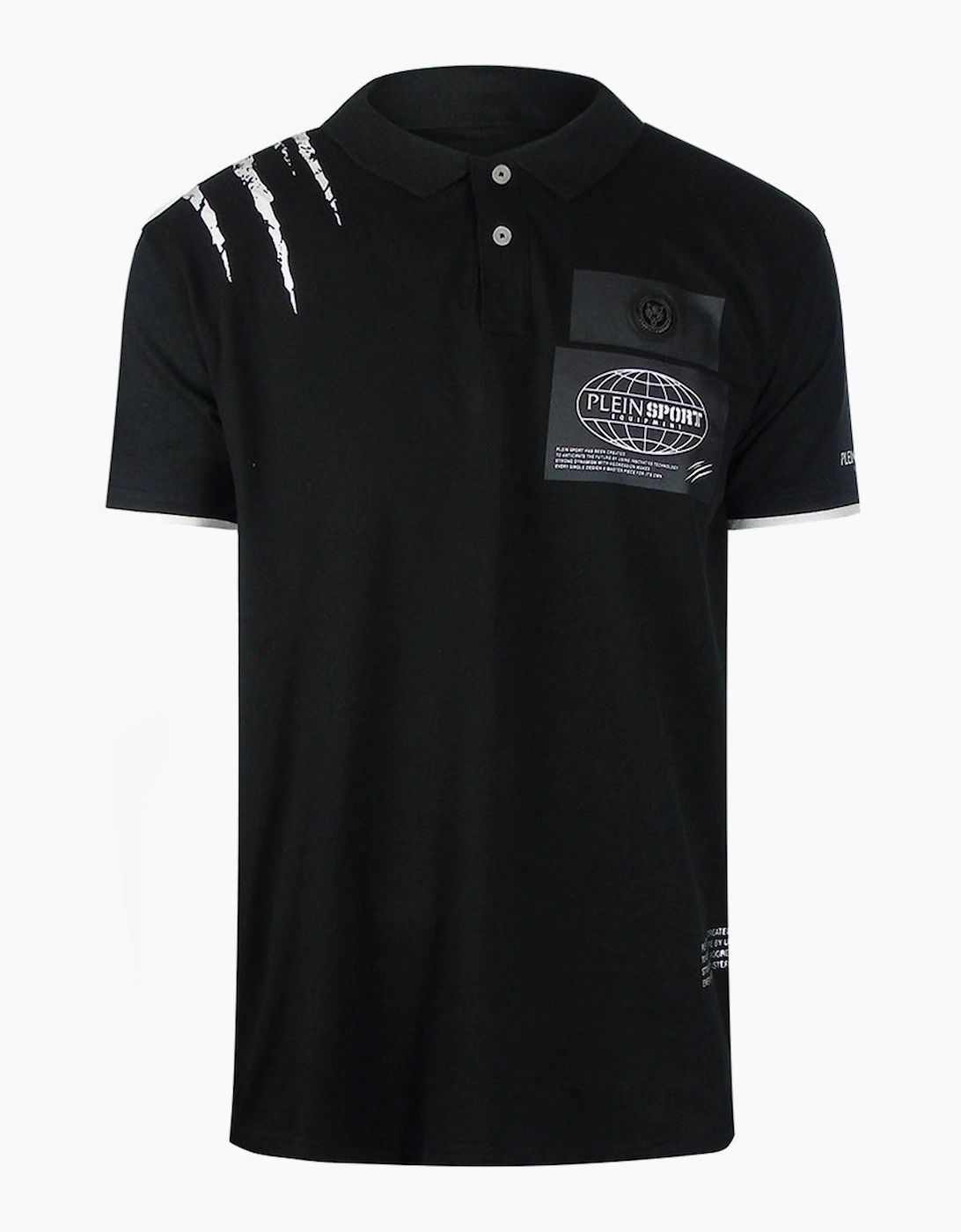 Philipp Plein Men's Black Plein Sport Scratched Shoulder Polo Shirt  42 Xl