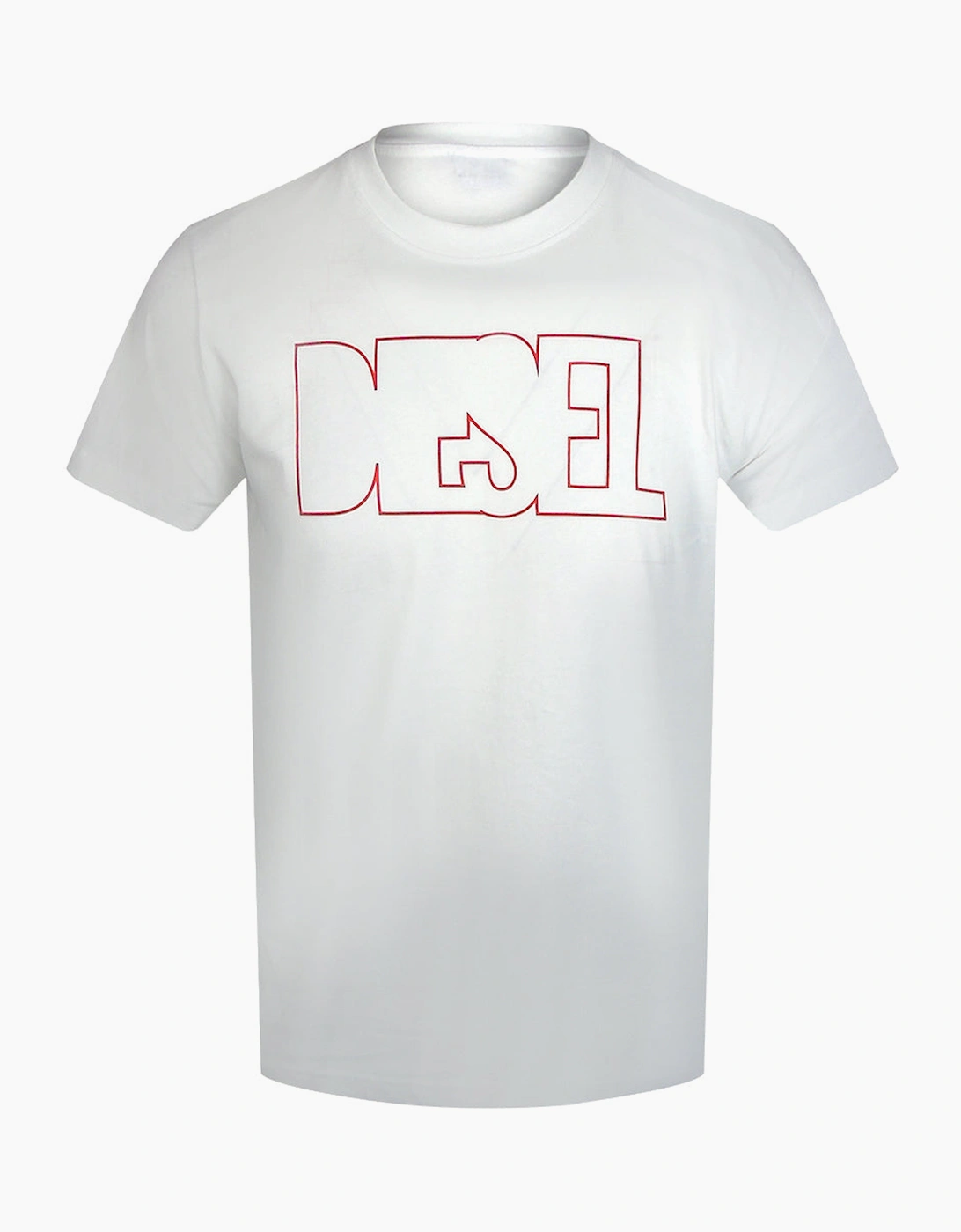 Diesel Men's White Outlined Logo Bright T-Shirt  42 Xl