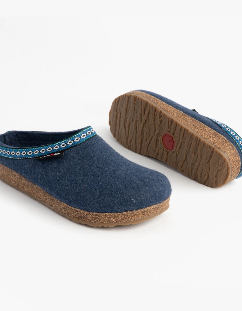 FRANZL Womens Felt Clogs Jeans Blue