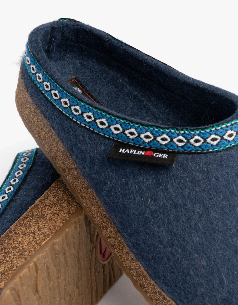 FRANZL Womens Felt Clogs Jeans Blue
