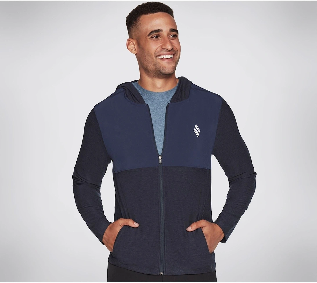 Performance Skech-Knits Ultra Go Lite Full Polyester Men's Blue Hooded Sweatshirt, 4 of 3