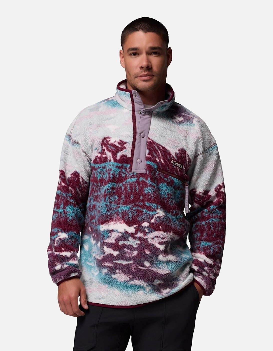 Helvetia II Printed Half Snap Fleece Men's Red Zip Neck Pullovers, 6 of 5