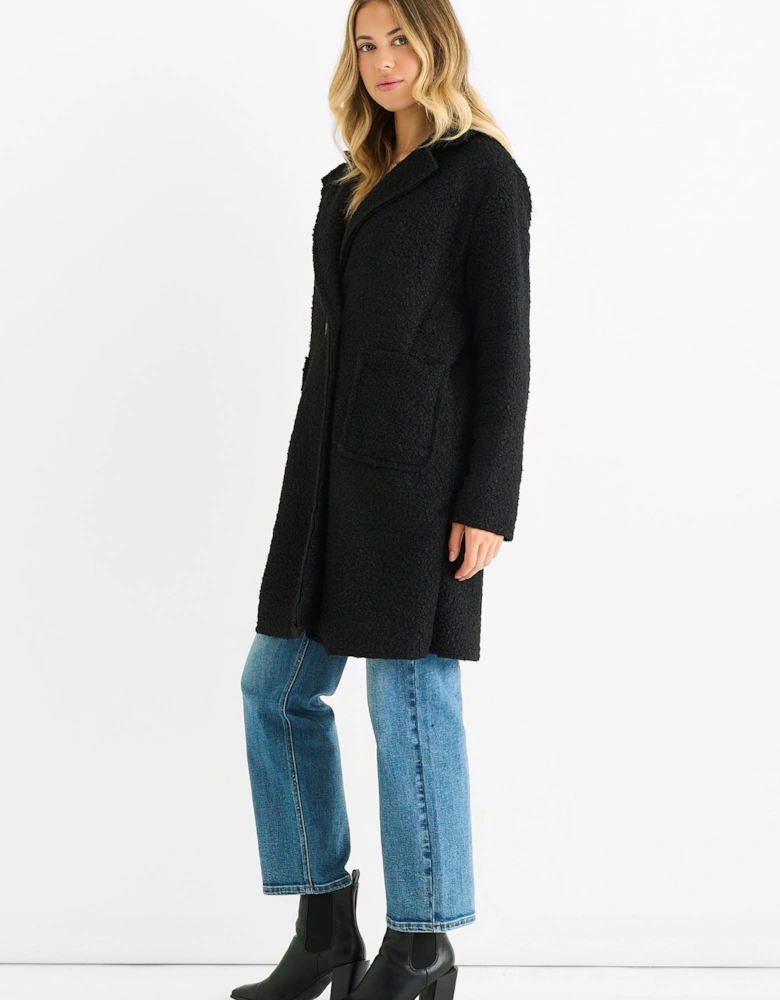 Black Shearling Mid Length Double Breasted Jacket
