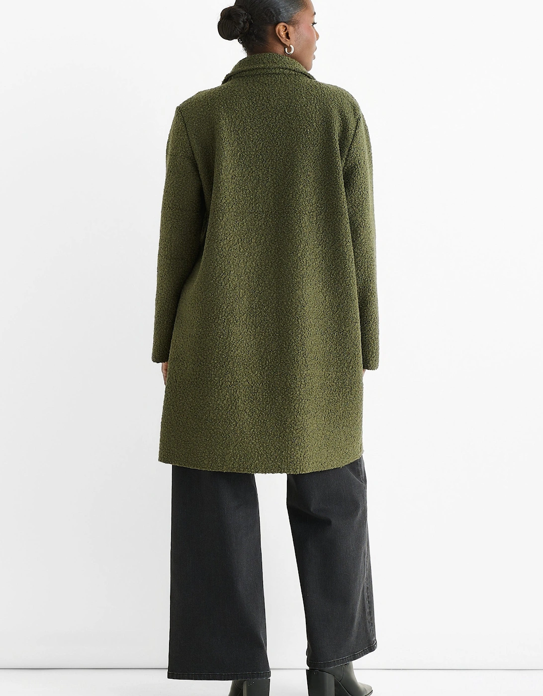 Khaki Shearling Mid Length Double Breasted Jacket
