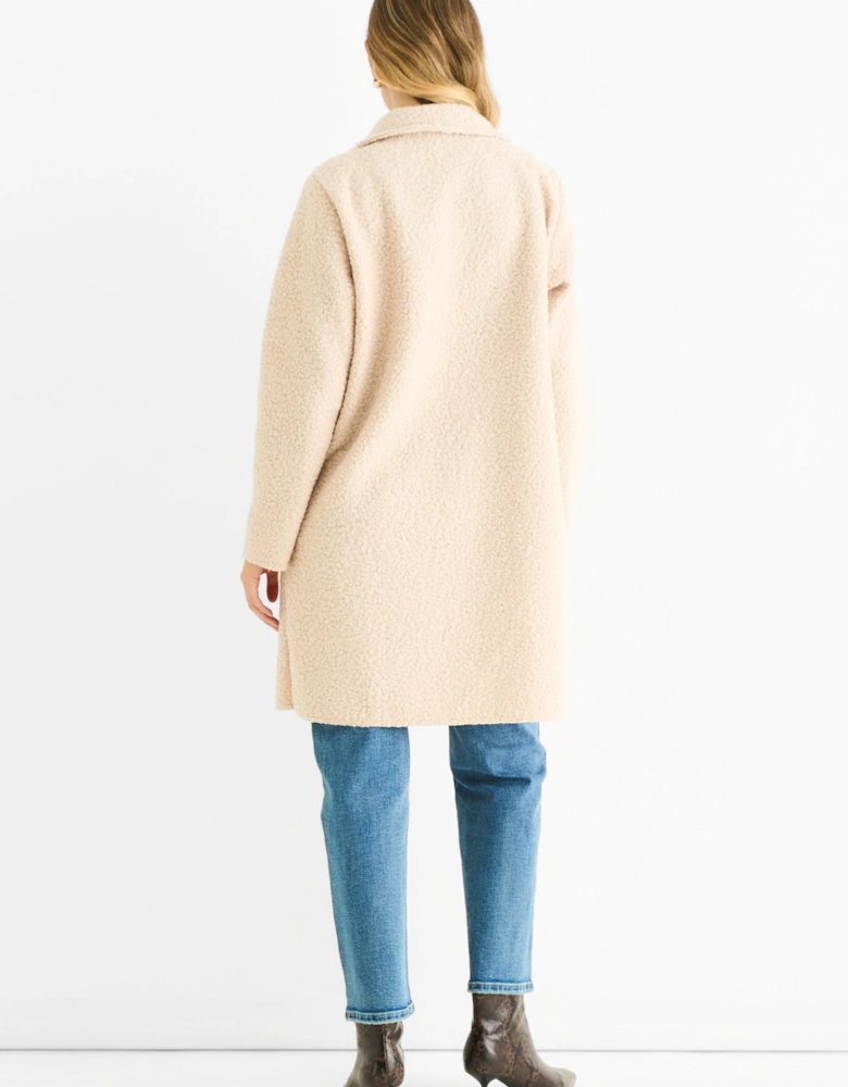 Beige Shearling Mid Length Double Breasted Jacket