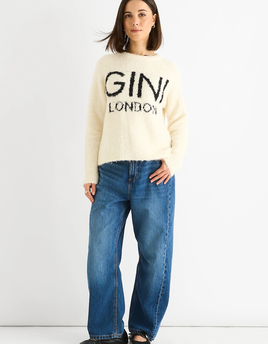 Gini London Women's Beige Fibre Cosy Knit Jumper | Size: Large/XL - Image 4