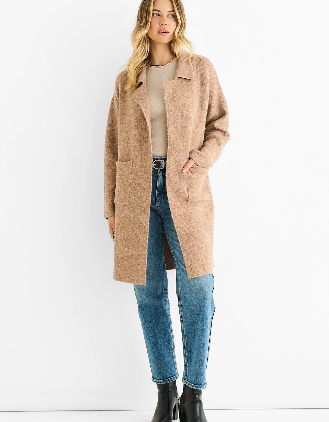 Brown Wool Mix Longline Edge to Edge Cardigan, 5 of 4