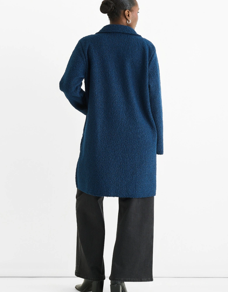 Navy Shearling Mid Length Double Breasted Jacket
