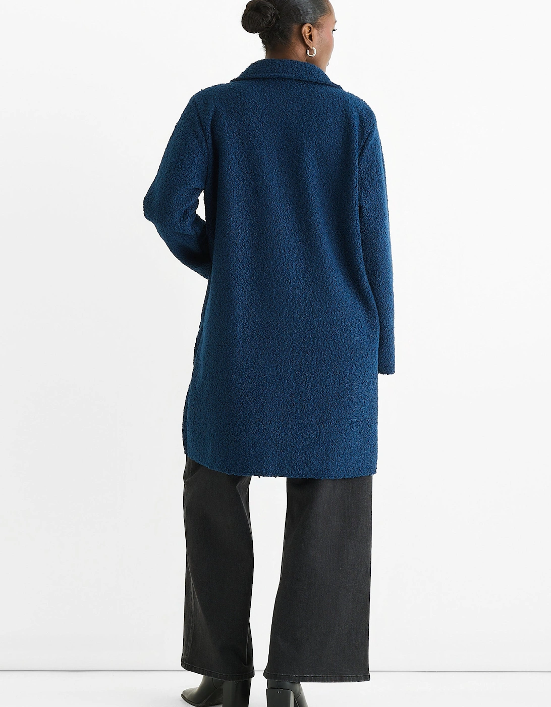 Navy Shearling Mid Length Double Breasted Jacket