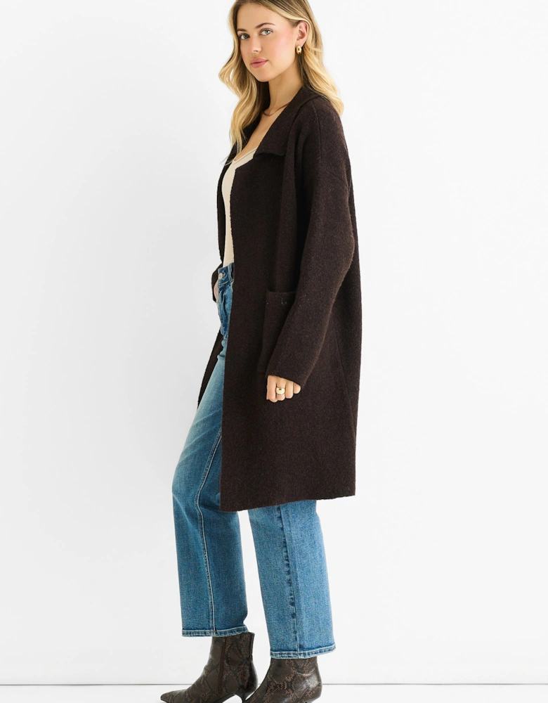 Chocolate Wool Mix Longline Edge to Edge Cardigan