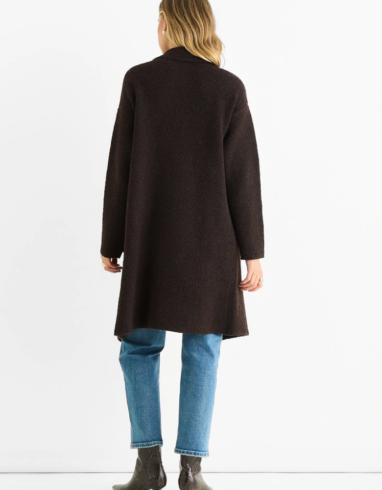 Chocolate Wool Mix Longline Edge to Edge Cardigan