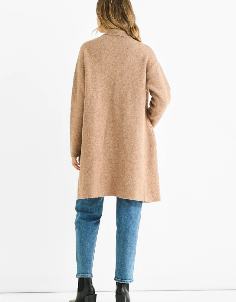 Brown Wool Mix Longline Edge to Edge Cardigan